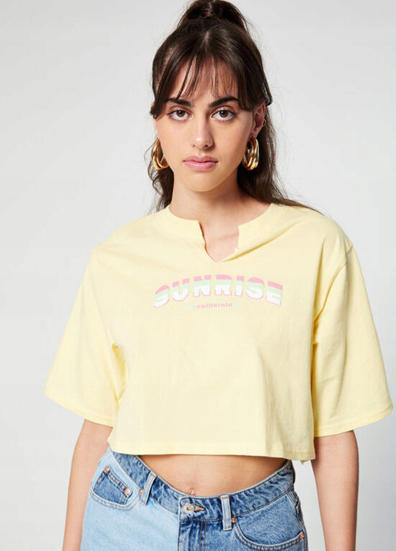 Жовта літня футболка з принтом оверсайз Jennyfer