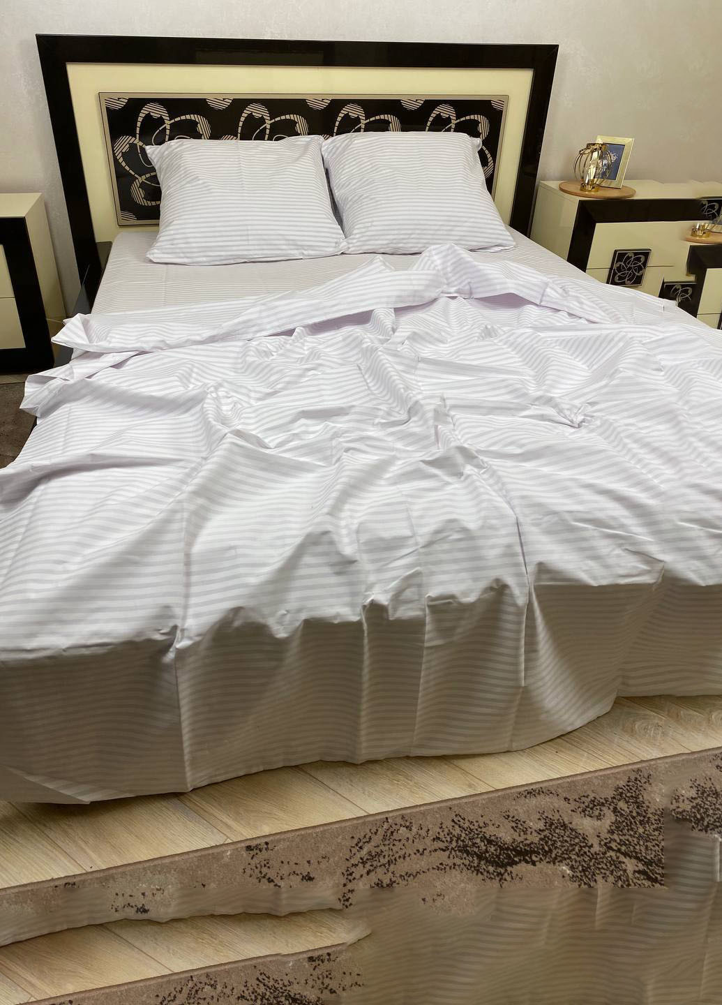 Постільна білизна бавовняна у Смужку Євро 200 x 220 Бязь Біла 70 х 70 No Brand (259771435)