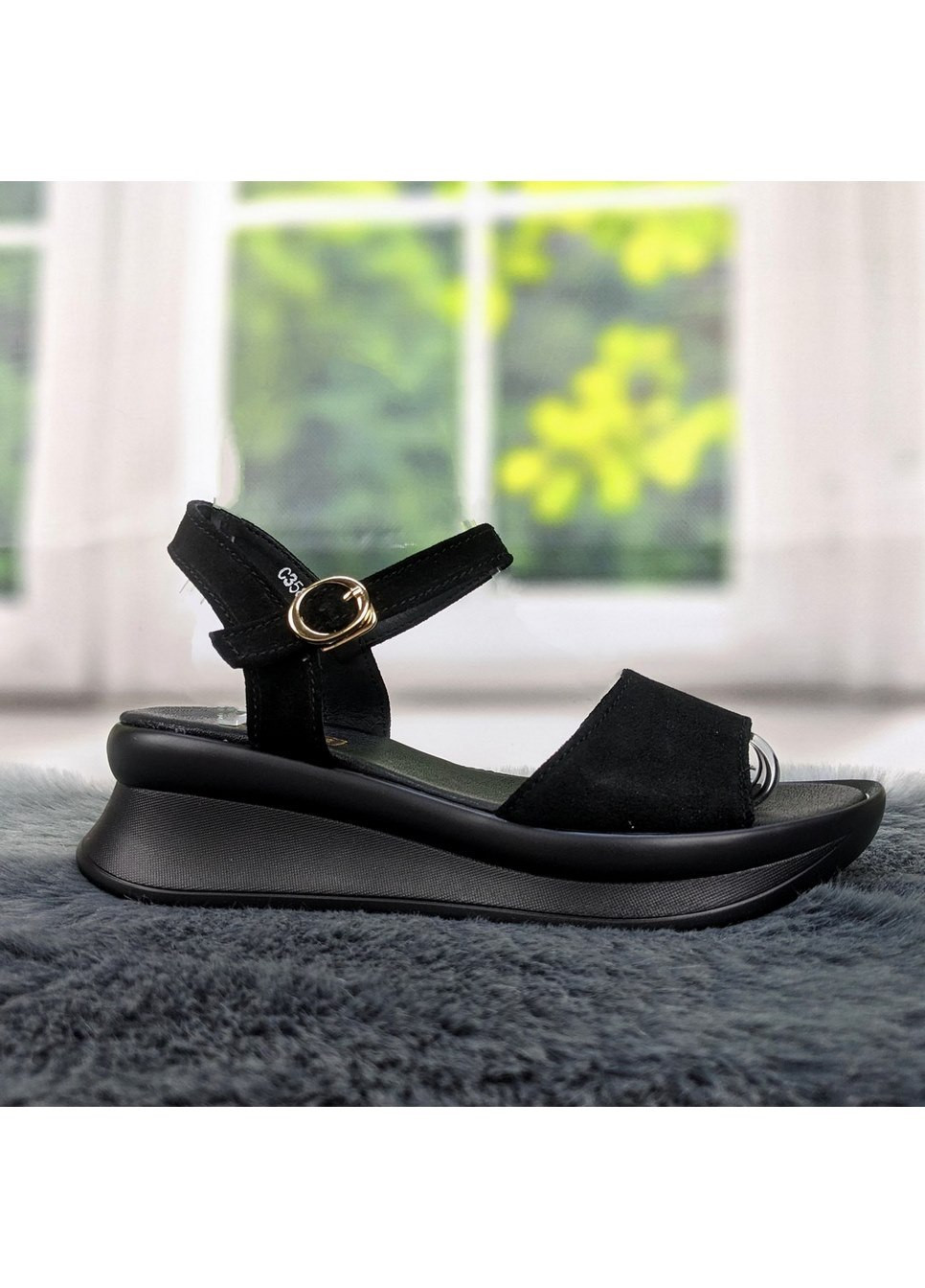Черные босоножки женские замшевые на платформе Kadisailun
