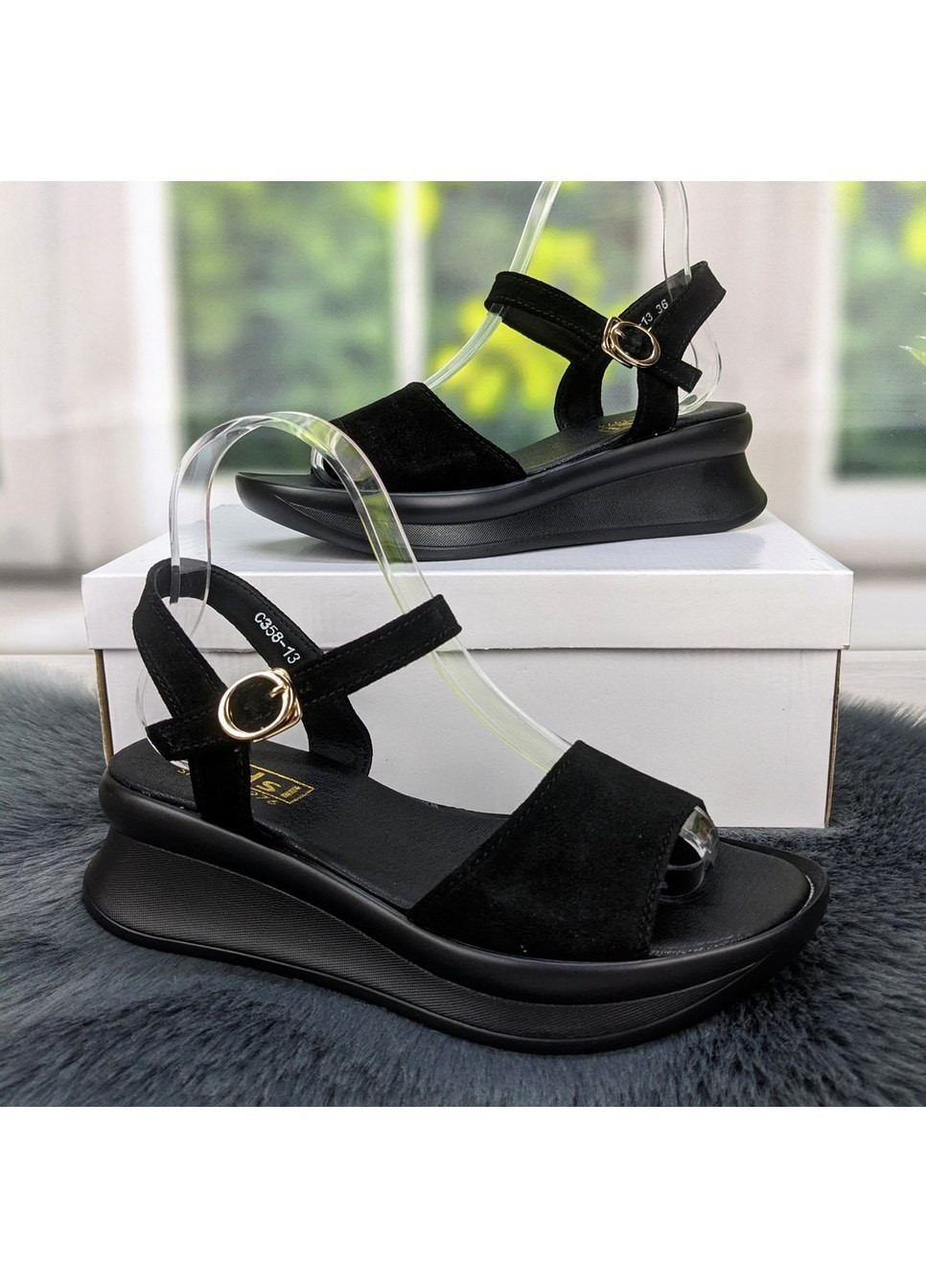 Черные босоножки женские замшевые на платформе Kadisailun
