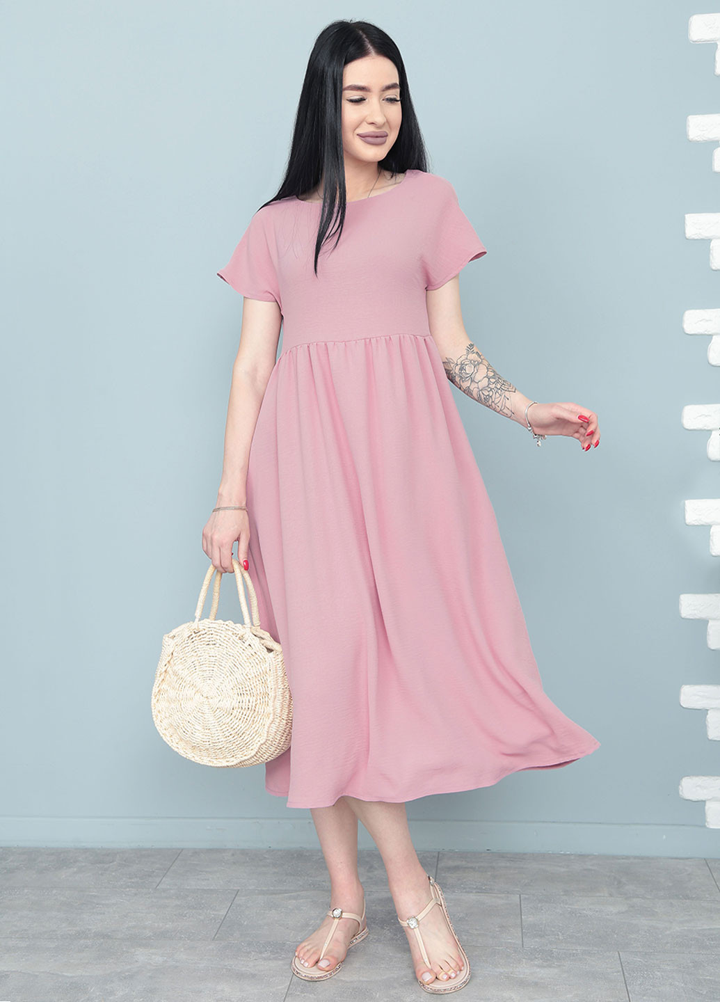 Рожева кежуал літня сукня міді вільного крою Fashion Girl