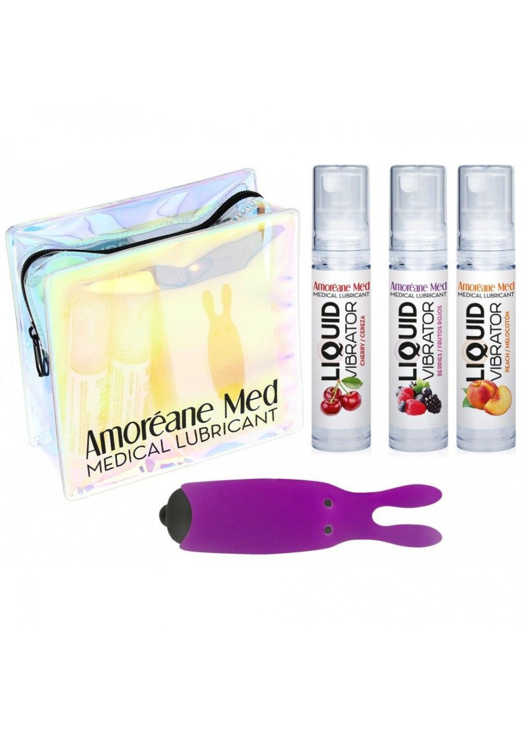 Набор из 3-х вкусов стимулирующего лубриканта Amoreane Med (3х10мл) и вибропули Purple Adrien Lastic (259645403)