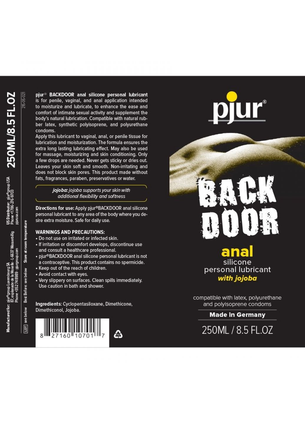 Анальная смазка Backdoor anal Relaxing Jojoba Silicone 250 мл на силиконовой основе с жожоба Pjur (259645539)