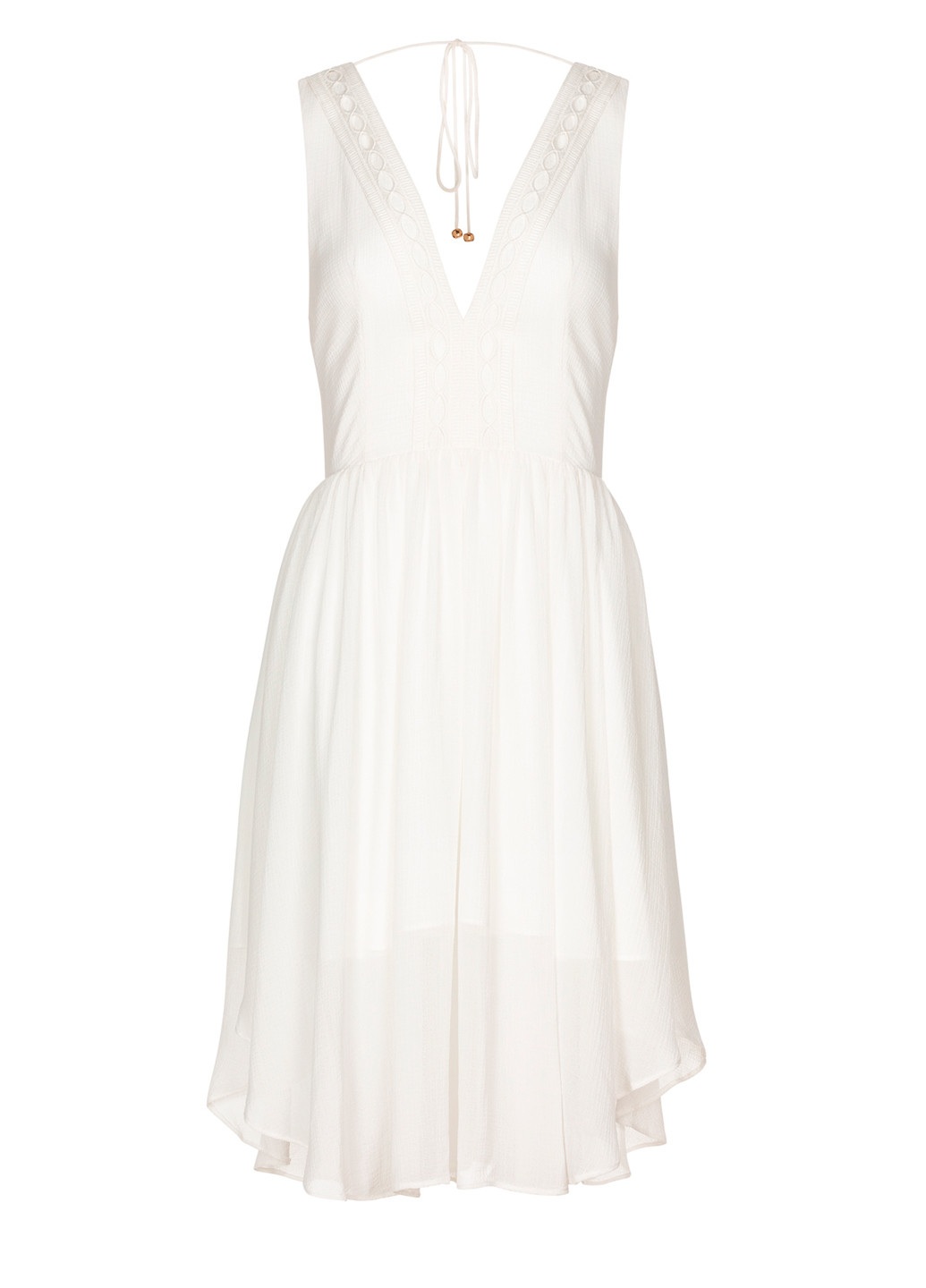 Білий коктейльна шифоновое платье с глубоким декольте кльош, з відкритою спиною, а-силует Finders Keepers однотонна