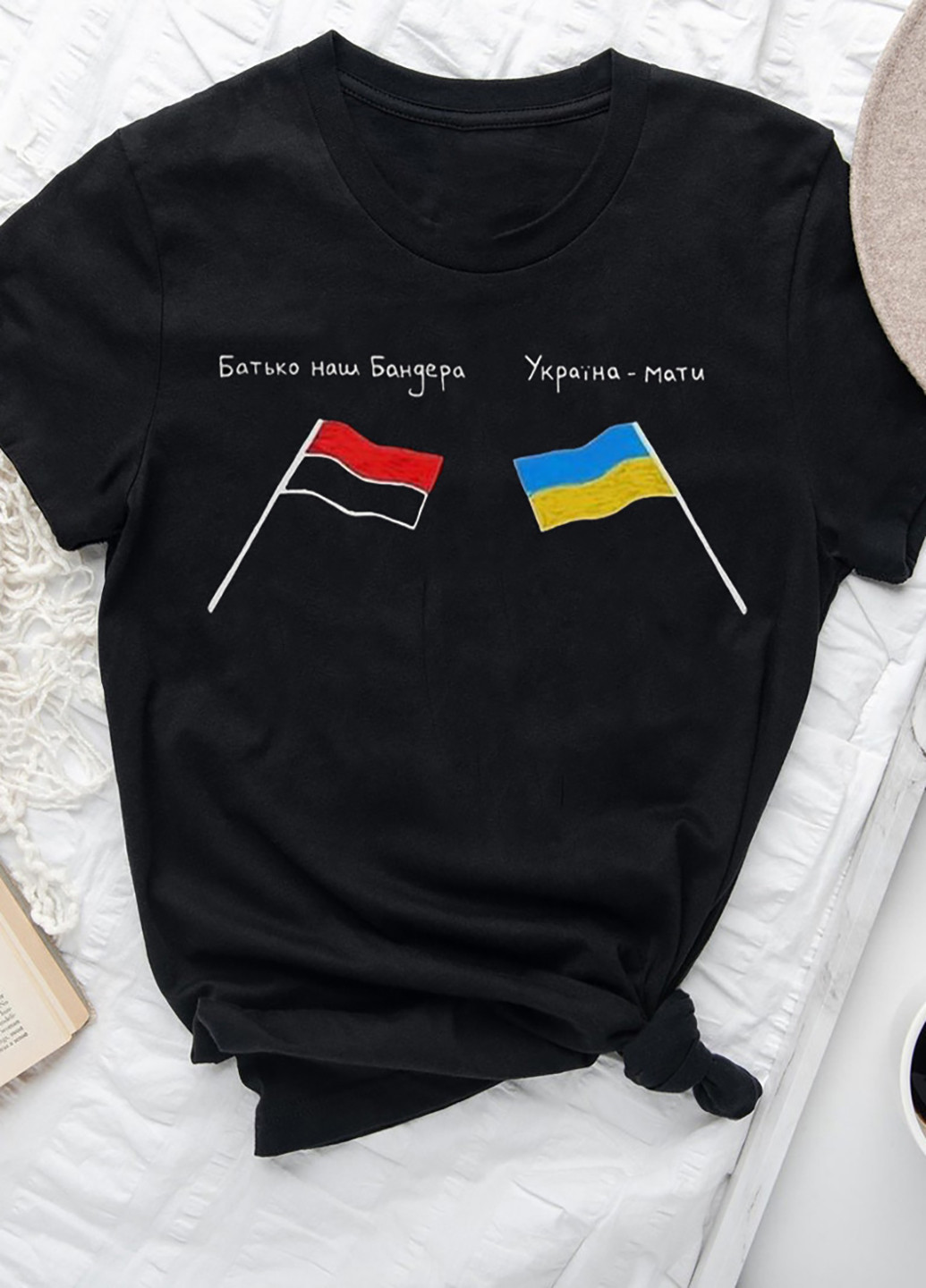 Чорна демісезон футболка жіноча чорна батько наш бандера, україна - мати! Love&Live