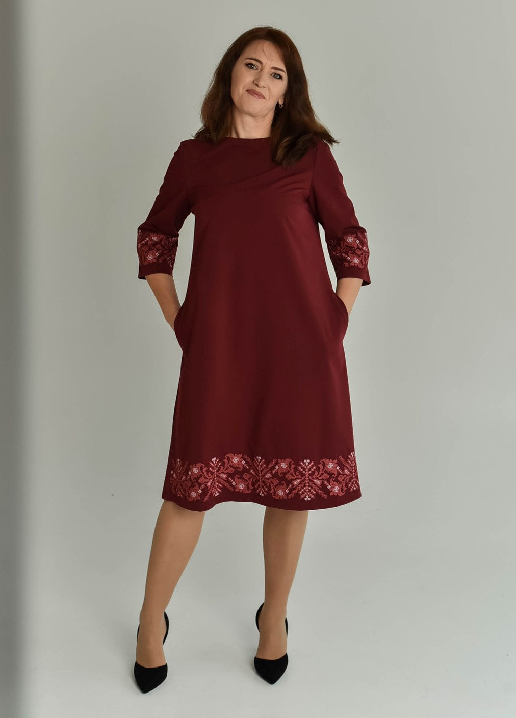 Бордова плаття Vyshyvanka вільна (259685120)