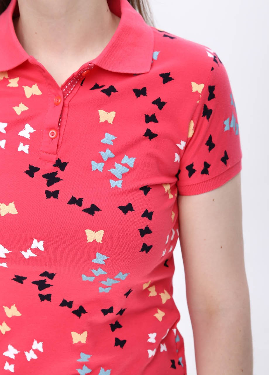 Розовая женская футболка-поло женское розовое с бабочками Divon бабочки