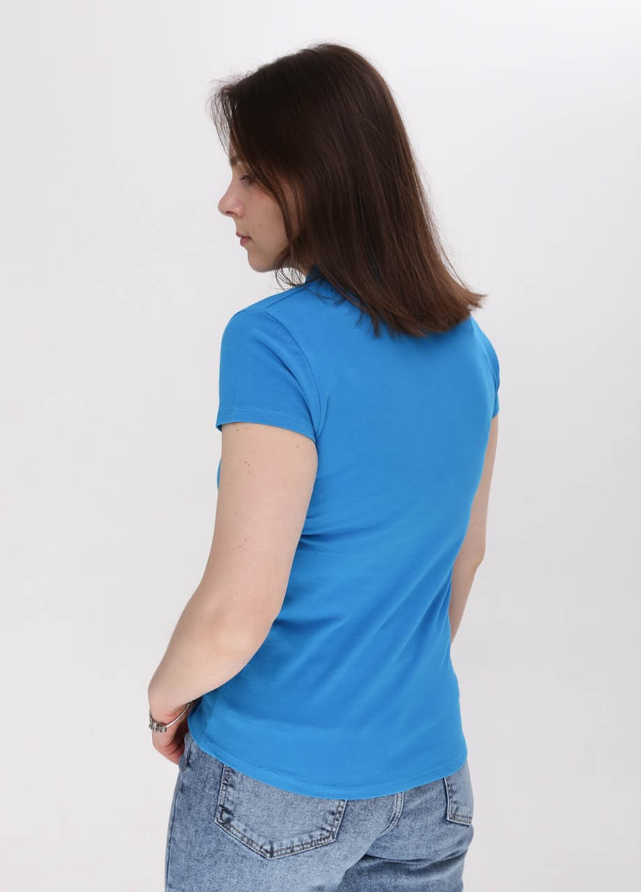 Синяя женская футболка-поло женское синее однотонное Divon однотонная