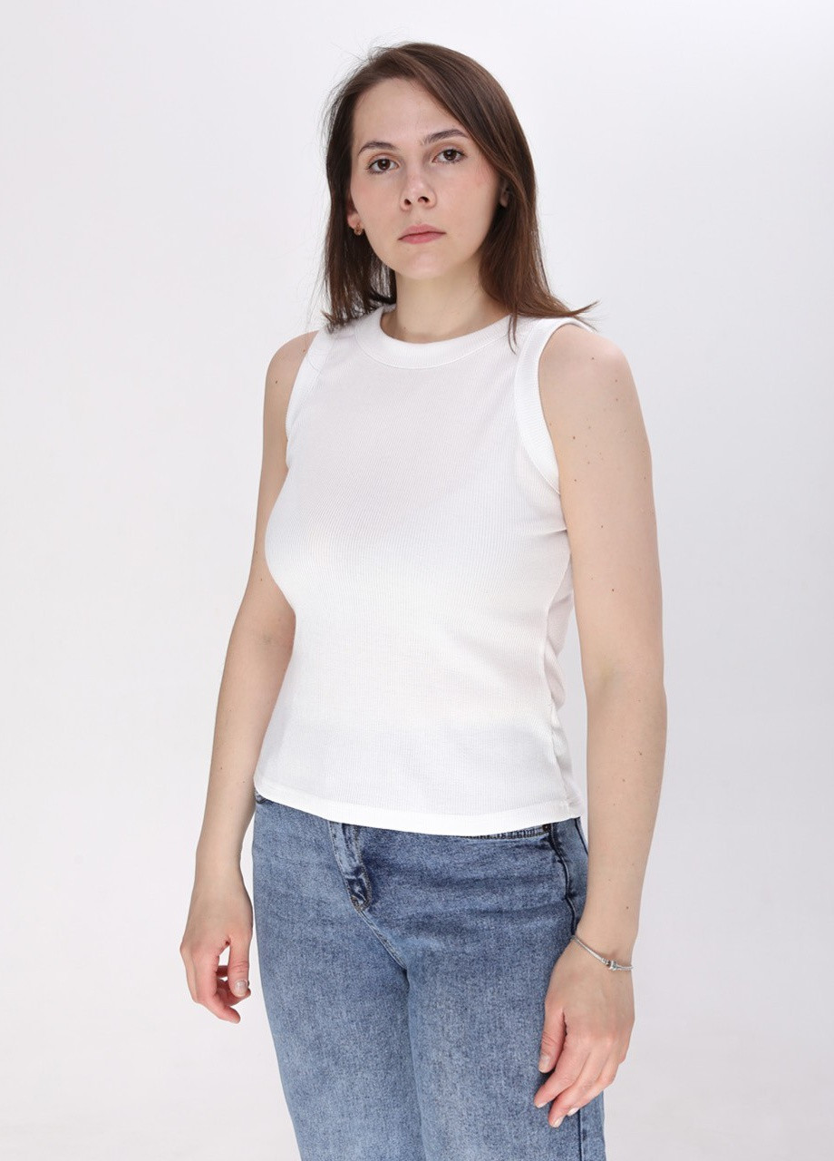 Майка жіноча біла приталена в рубчик JEANSclub — 259735326