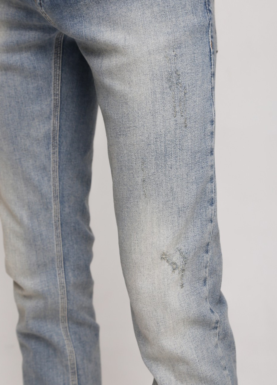 Синие демисезонные слим джинсы мужские синие с яркой варкой узкие со стрейчем Slim Davito