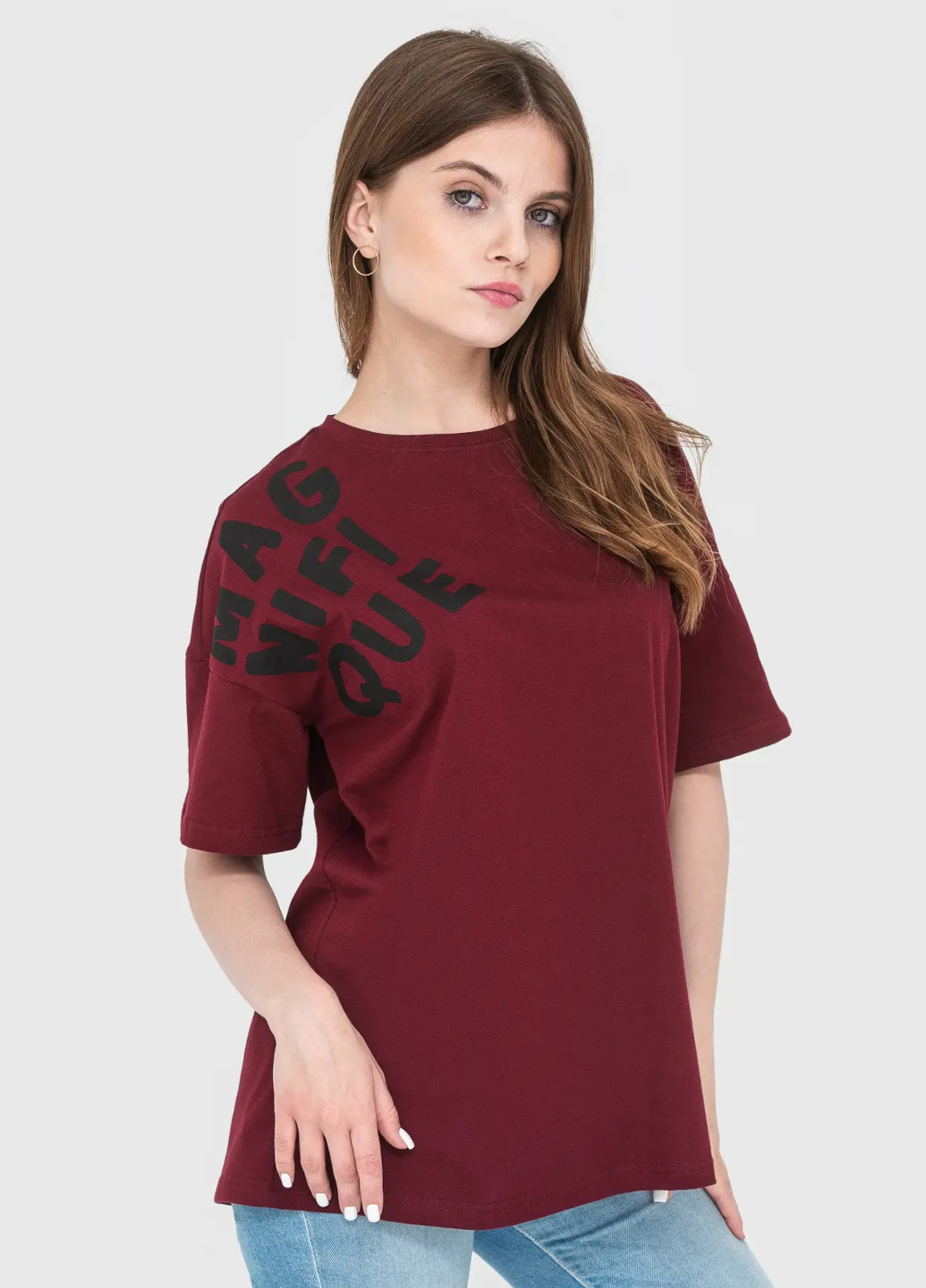 Бордовая всесезон футболка женская с коротким рукавом Роза