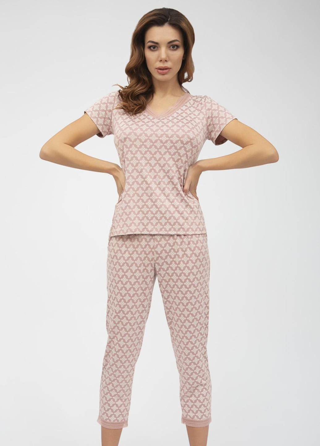 Розовая всесезон женская пижама venera футболка + бриджи Roksana