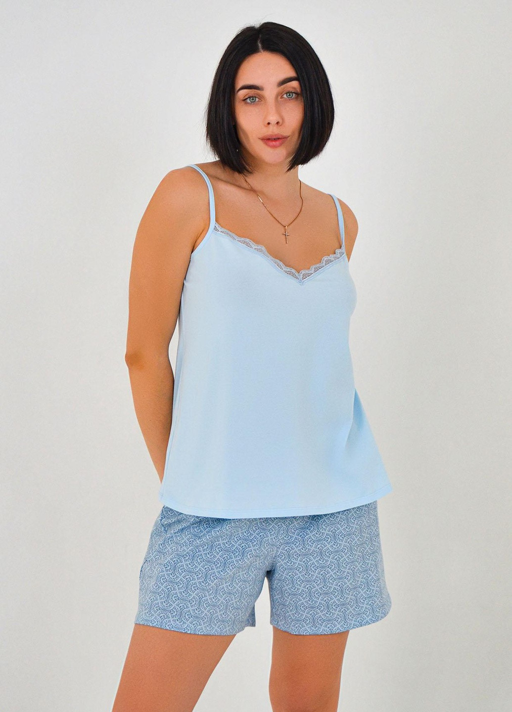 Голубая всесезон женская пижама verona майка + шорты Roksana