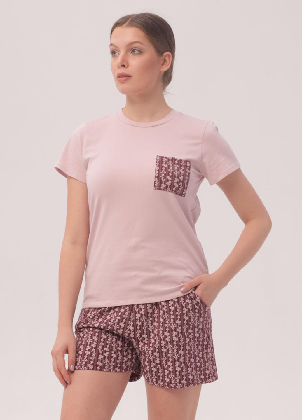 Розовая всесезон женская пижама unona футболка + шорты Roksana