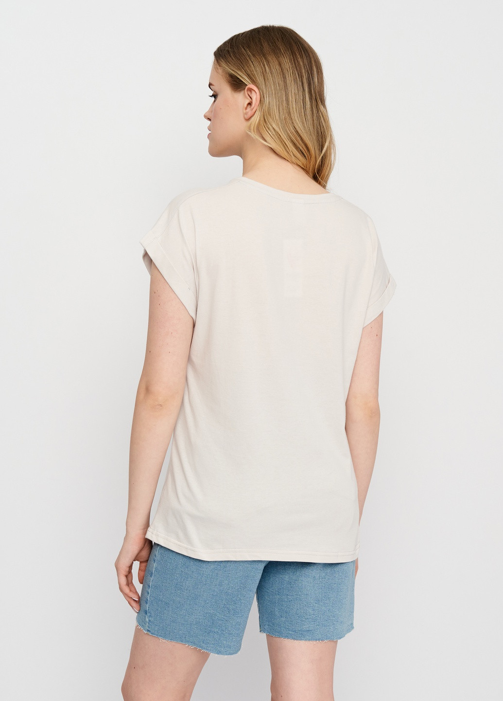 Бежева літня футболка для жінок з принтом з коротким рукавом Роза