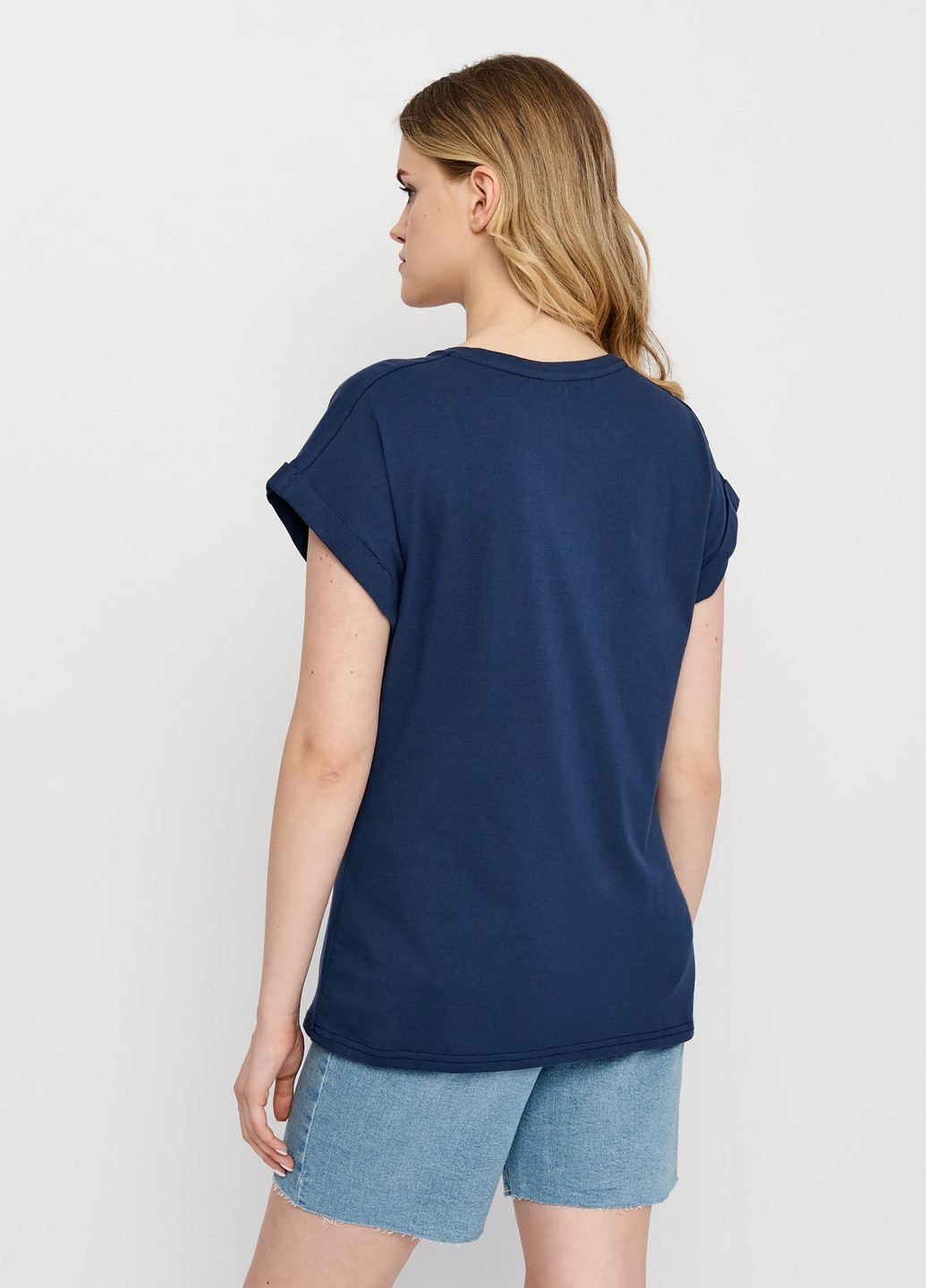 Синяя летняя женская футболка с принтом с коротким рукавом Роза