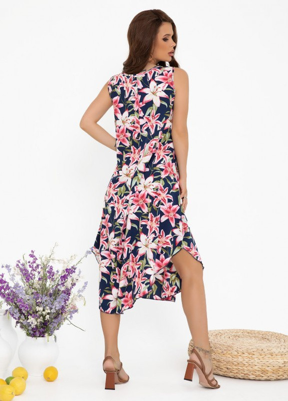 Синій асиметричний сарафан із квітковим принтом ISSA PLUS (259736221)