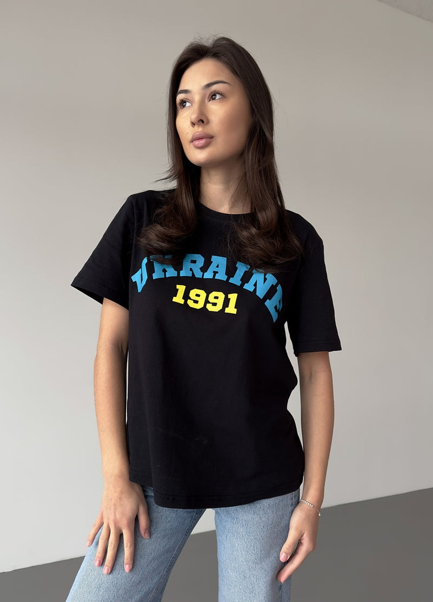 Черная женская футболка ukraine 1991 DARI CO