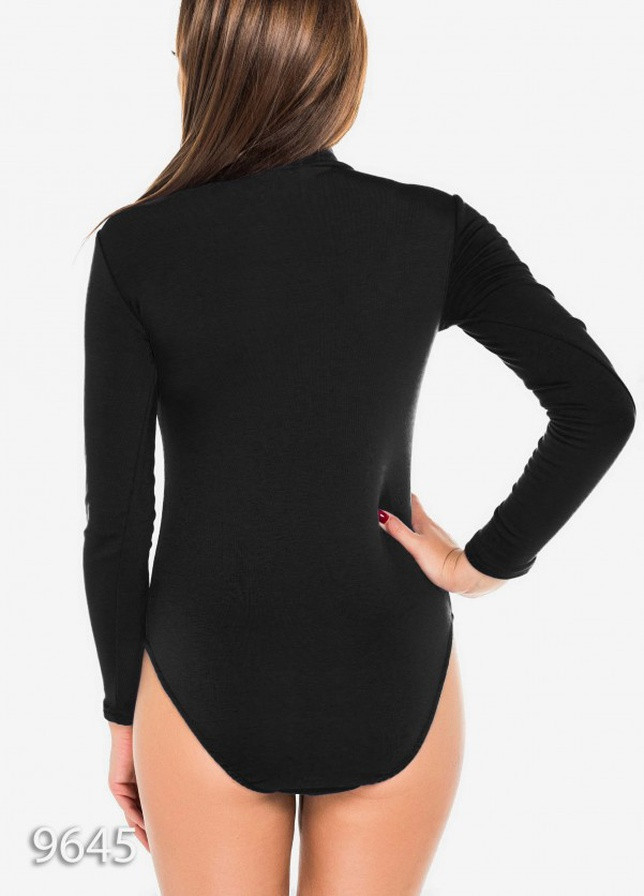 Чорне боді з високим горлом та довгими рукавами ISSA PLUS (259736217)