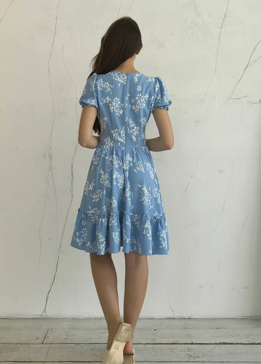 Синее повседневный платье Liton с цветочным принтом