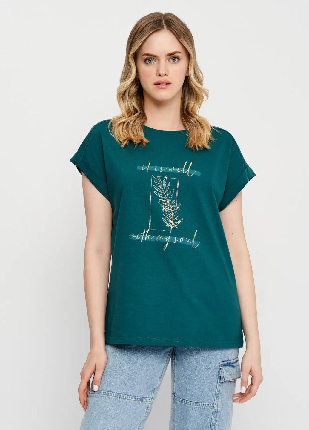 Зелена всесезон футболка жіноча з коротким рукавом Роза