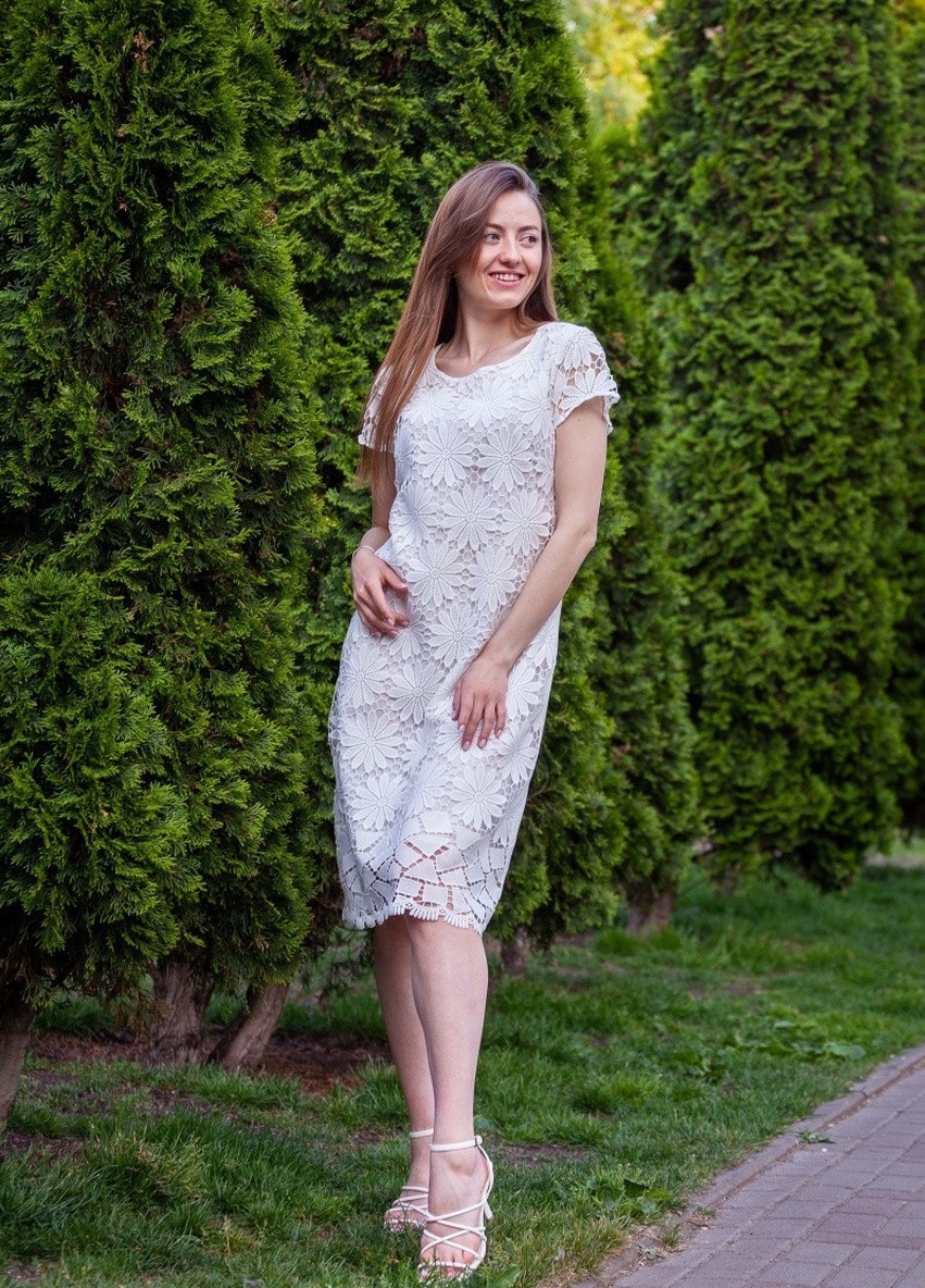 Белое коктейльное платье COTTON однотонное