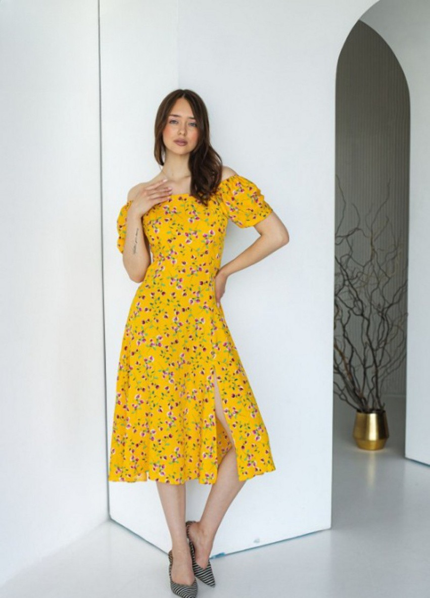 Жовтий пляжна плаття а-силует FashionYouWant з квітковим принтом