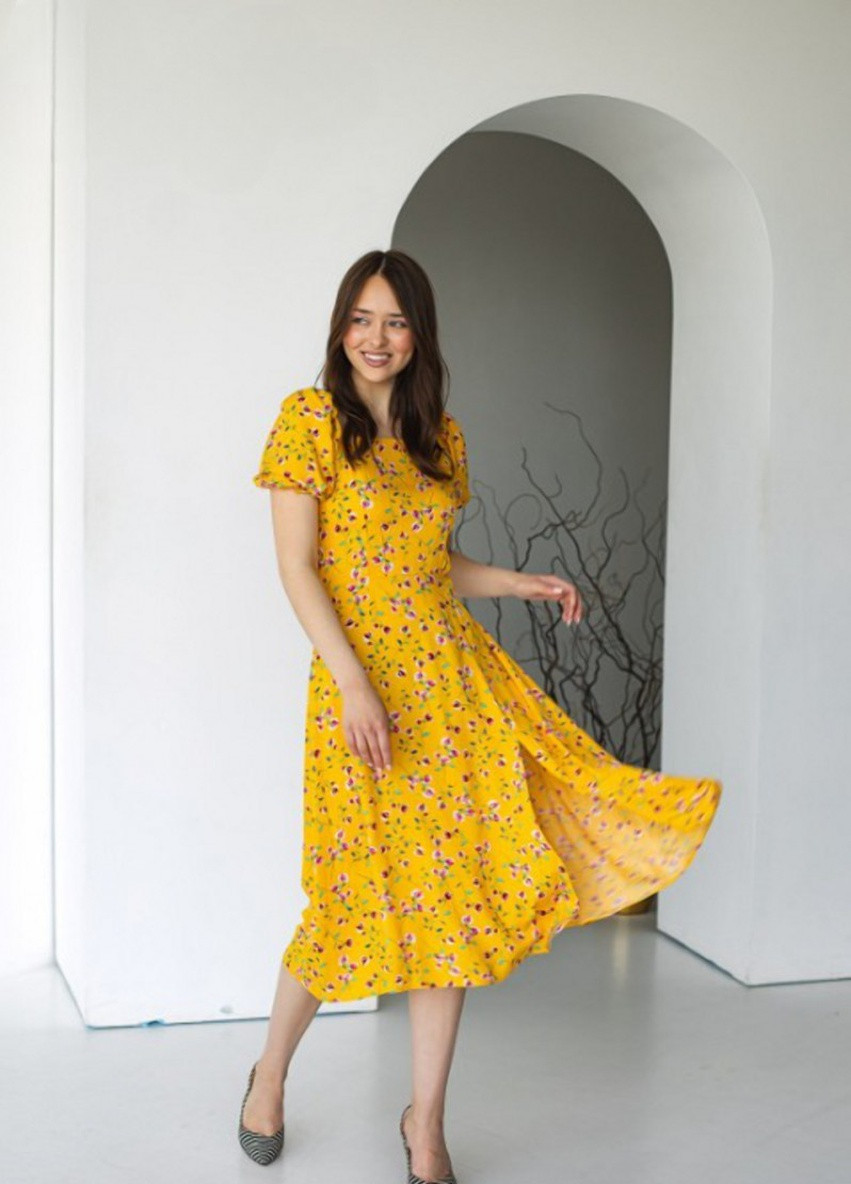 Жовтий пляжна плаття а-силует FashionYouWant з квітковим принтом