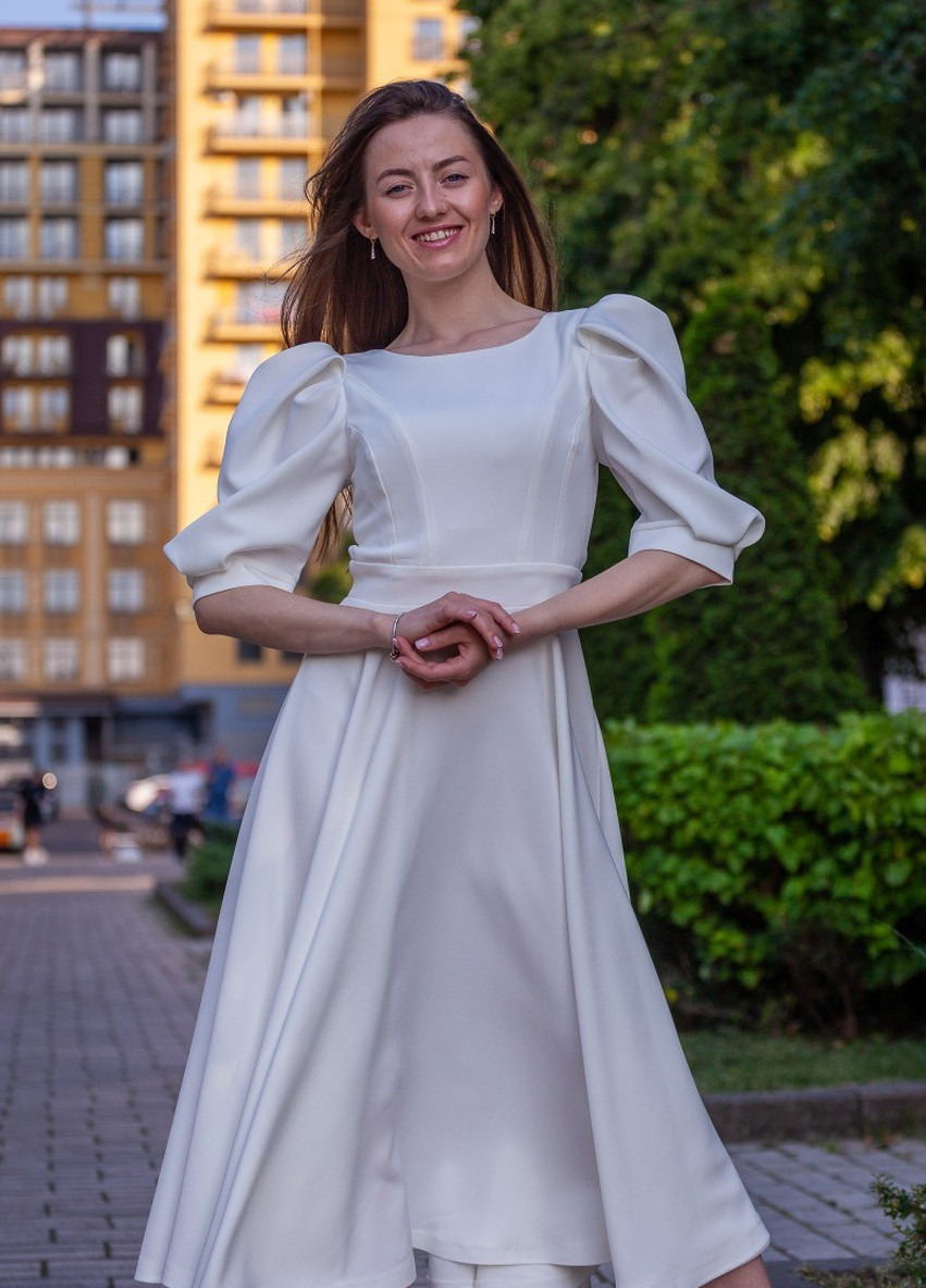 Белое вечернее платье с юбкой-солнце Annita однотонное