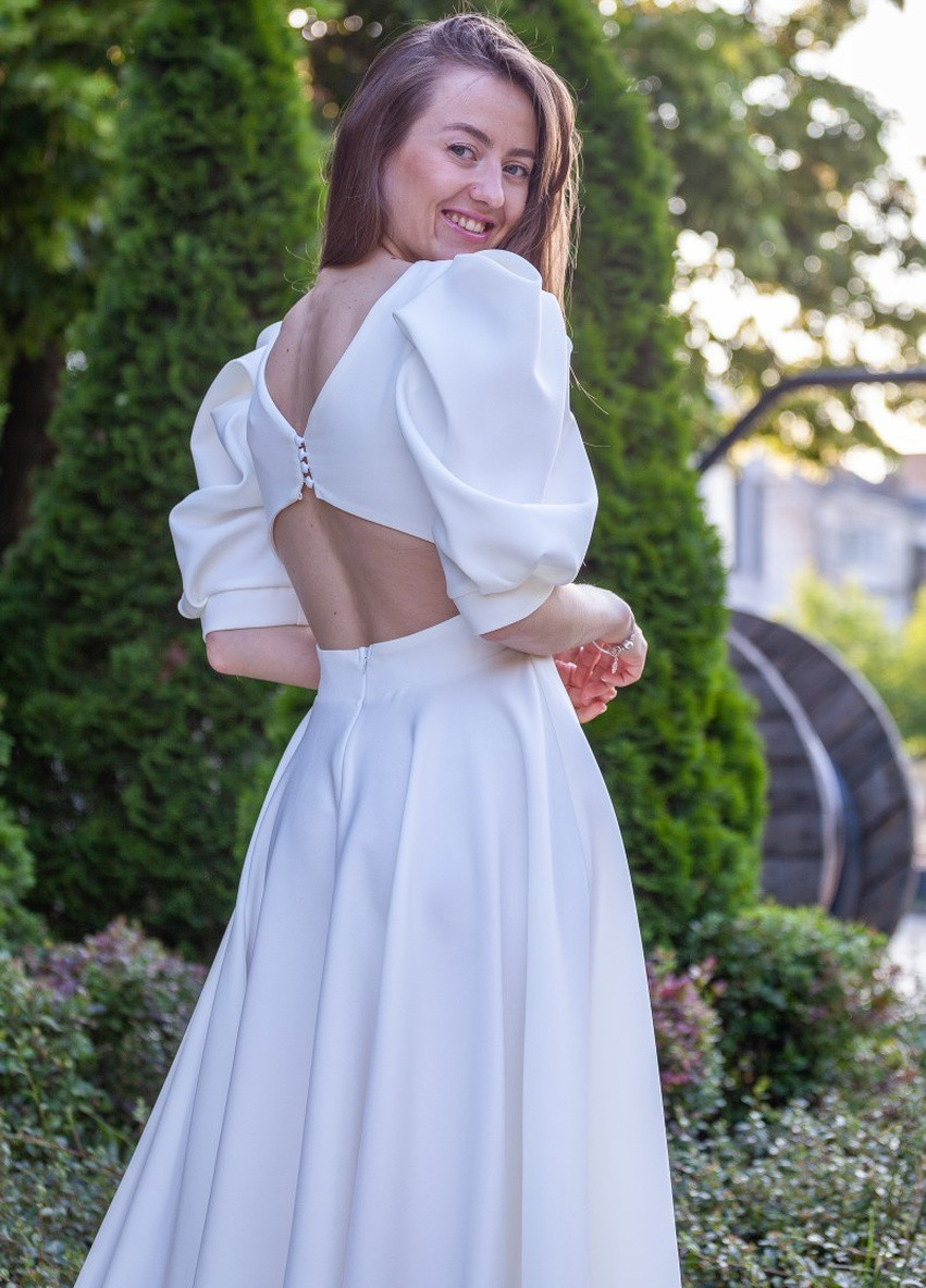 Білий вечірня плаття з спідницею-сонце Annita однотонна