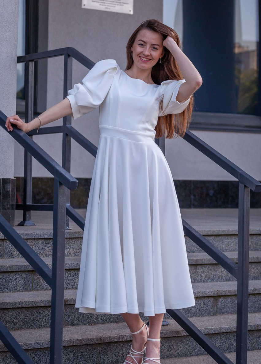 Білий вечірня плаття з спідницею-сонце Annita однотонна