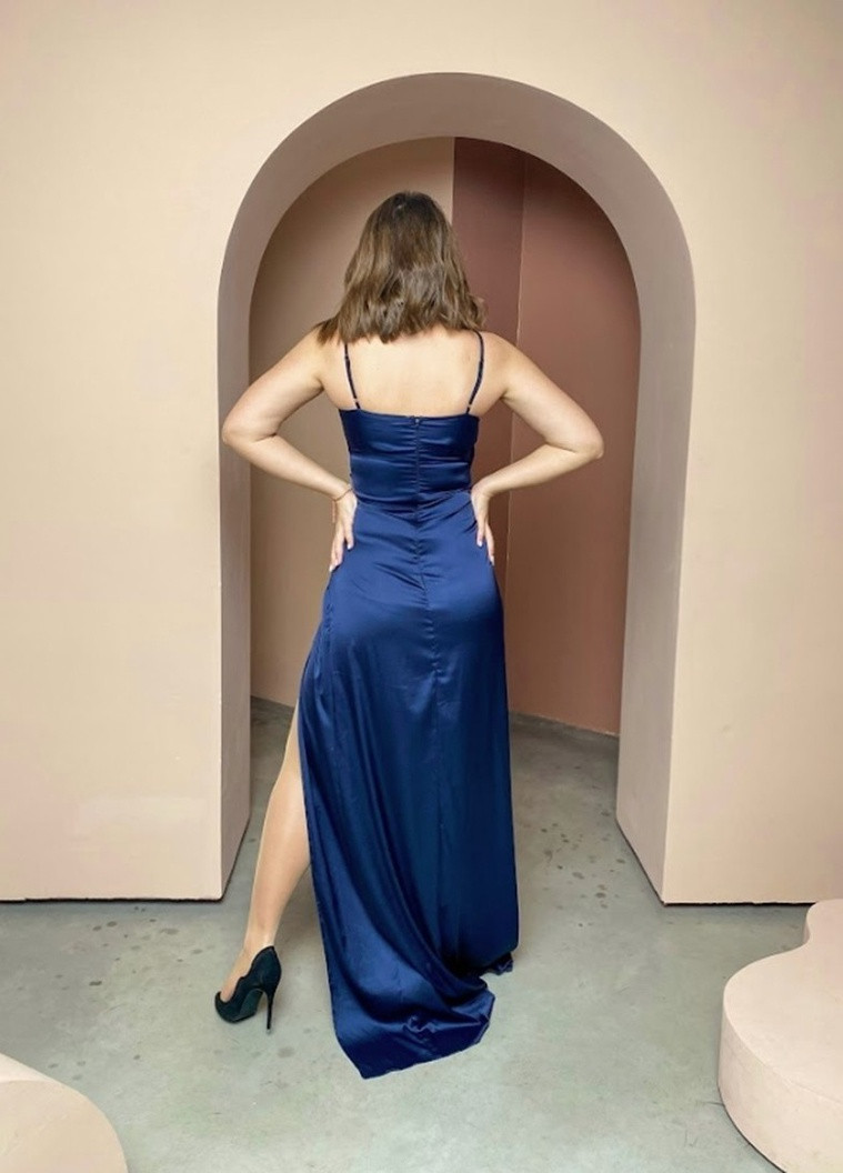 Темно-синя вечірня плаття на запах FashionYouWant однотонна