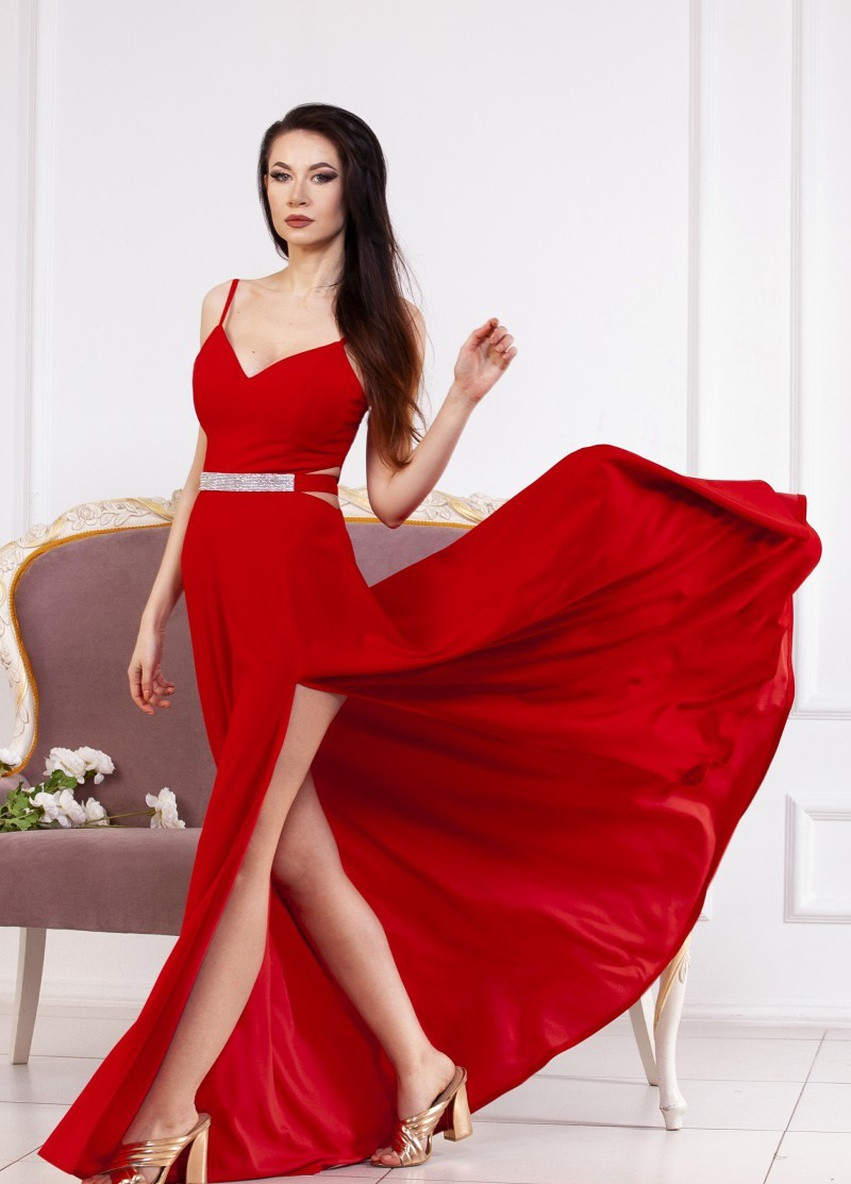 Красное вечернее платье с юбкой-солнце, а-силуэт WINN однотонное