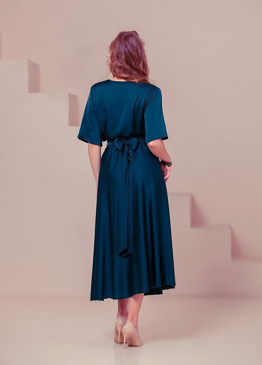 Смарагдова вечірня плаття а-силует, на запах JadFashion однотонна