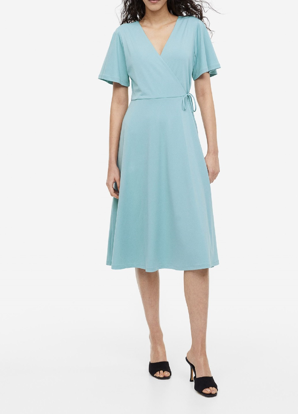 Светло-бирюзовое деловое платье H&M однотонное