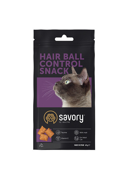 Лакомство для поощрения кошек Snack Hair-ball Control, подушечки для контроля образования шерстяных комочков, 60 г Savory (259771481)