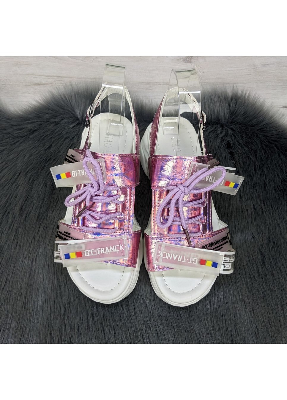 Розовые босоножки сандалии женские розовые спортивные на платформе со шнурками Jiao Li Mei