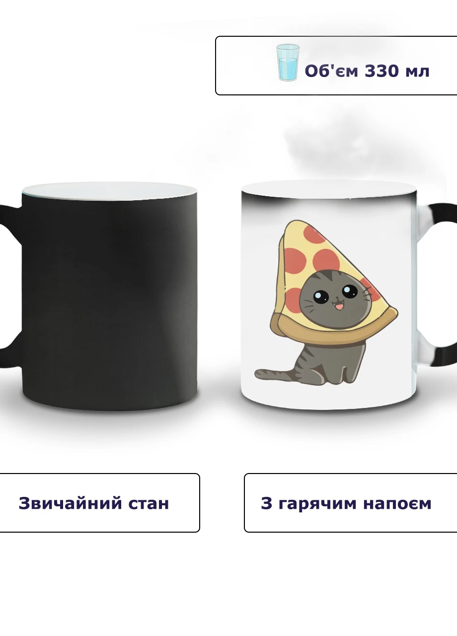Кружка-хамелеон Піца кіт (Pizzacat) 330мл (93429-3436-wthm) MobiPrint (259886345)