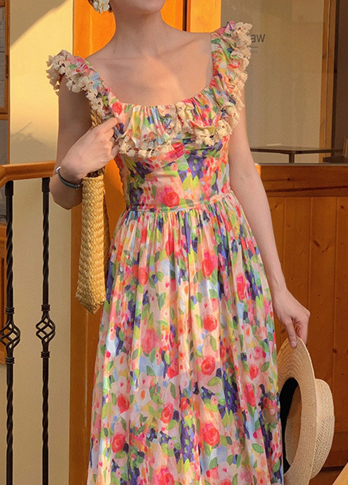 Комбинированное повседневный летнее французкое платье в цветочный принт с пышной юбкой Number Nine с цветочным принтом