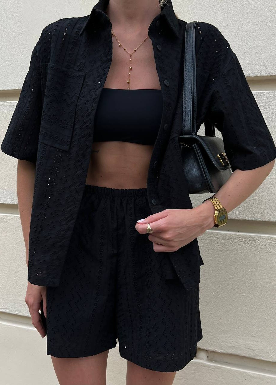 Жіночий літній костюм мереживний (шорти та сорочка з коротким рукавом) ZF inspire (259792891)