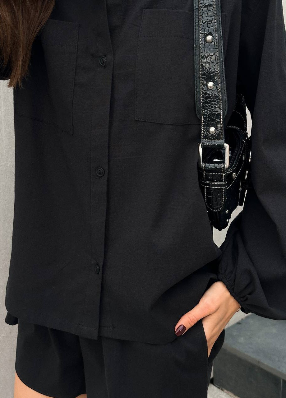 Жіночий льняний костюм (шорти та сорочка з довгими широкими рукавами) ZF inspire (259792896)