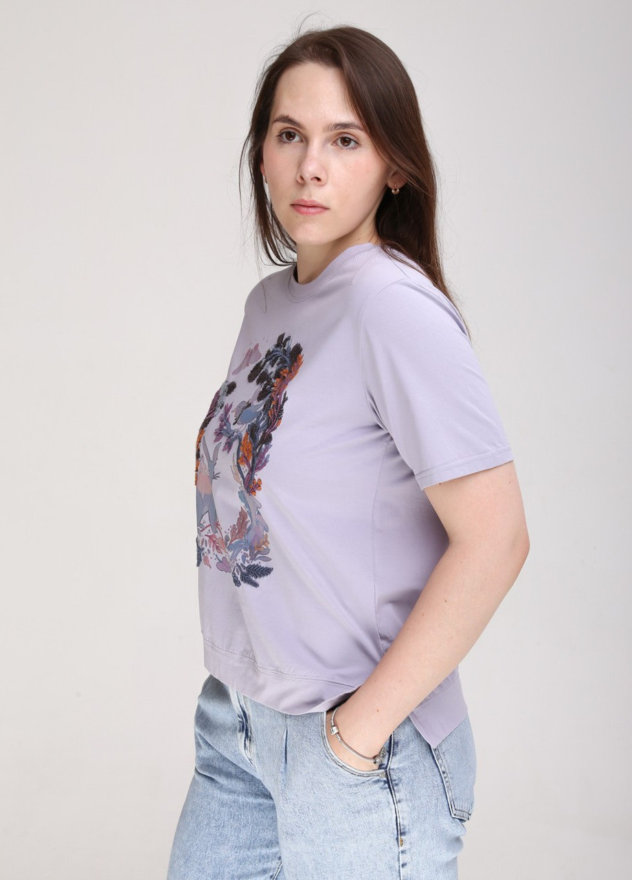 Фіолетова всесезон футболка жіноча фіолетова пряма великий розмір з коротким рукавом JEANSclub Прямая