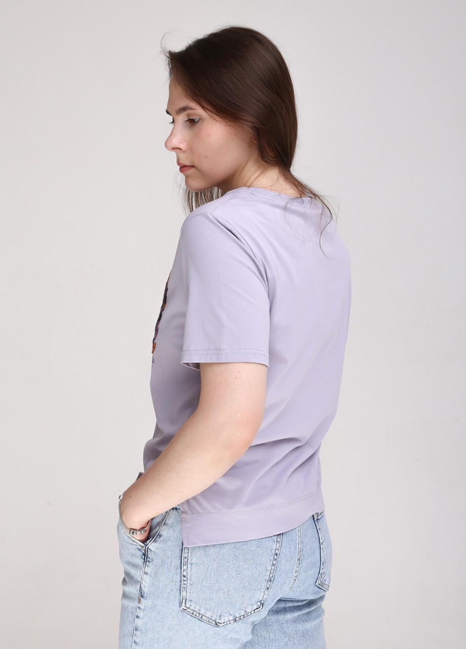 Фіолетова всесезон футболка жіноча фіолетова пряма великий розмір з коротким рукавом JEANSclub Прямая