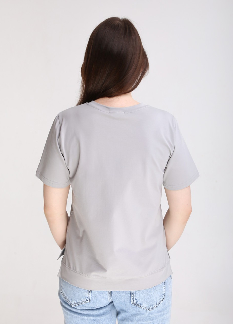 Сіра всесезон жіноча футболка сіра пряма великий розмір з принтом з коротким рукавом JEANSclub Прямая