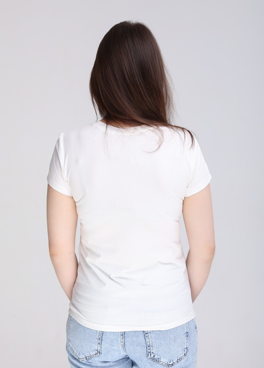 Молочная всесезон футболка женская молочная приталенная с принтом птицы с коротким рукавом JEANSclub Приталенная