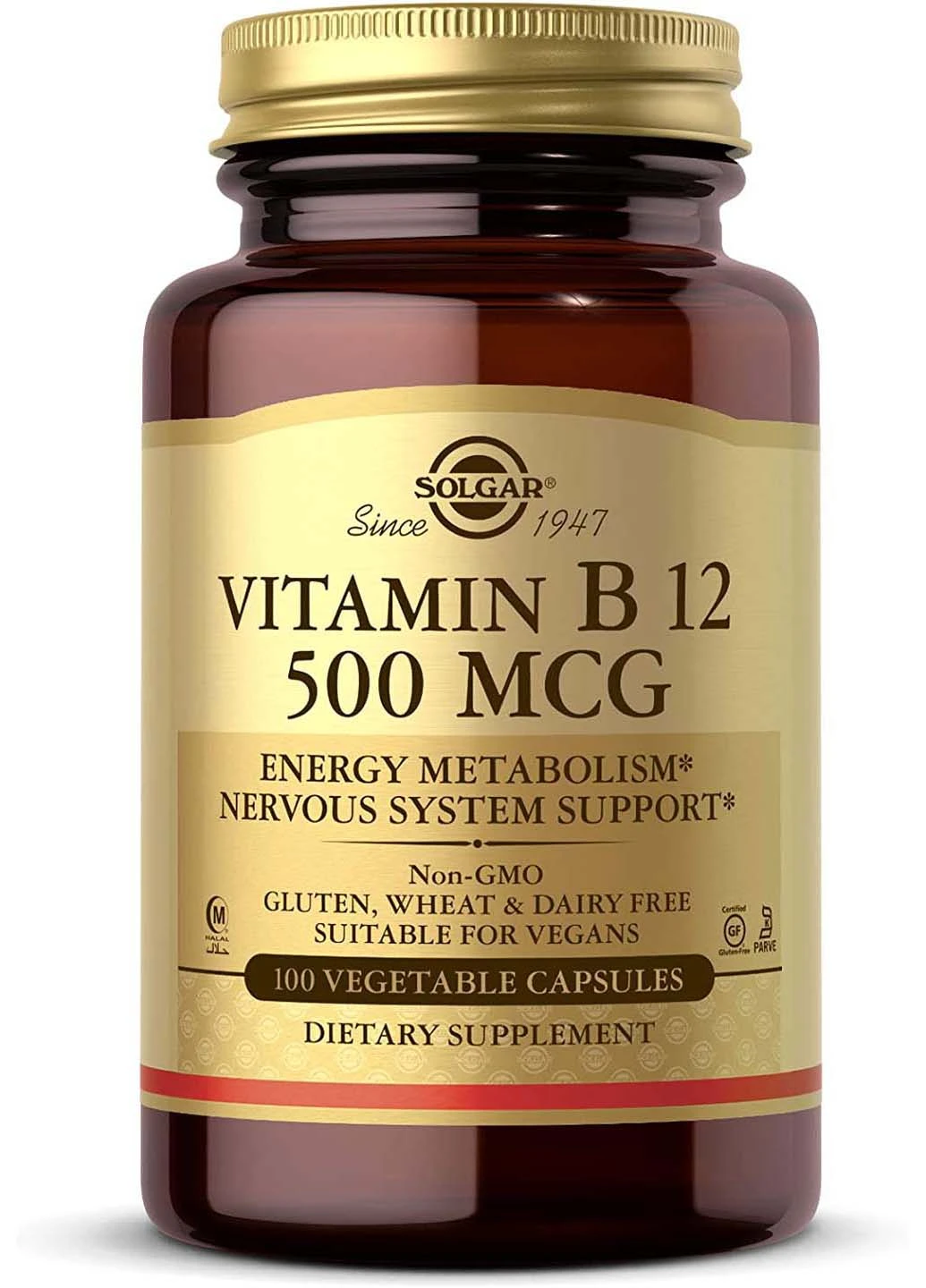 Вітамін В12 Vitamin B12 500 мкг 100 вегетаріанських капсул Solgar (259813323)