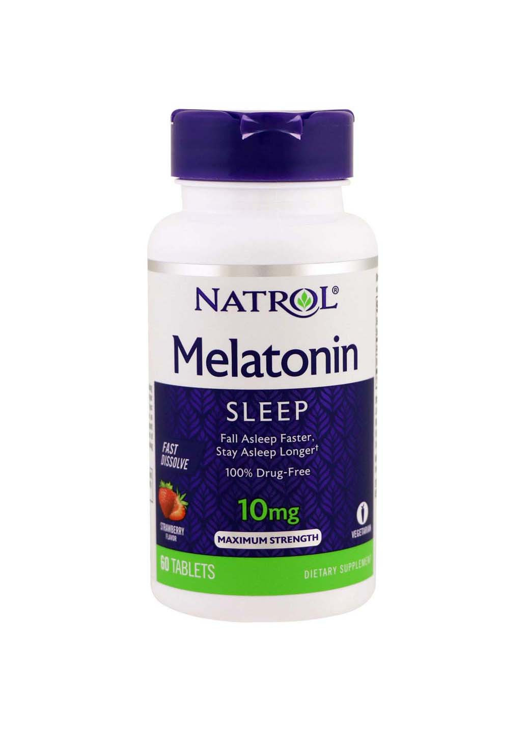 Мелатонин быстрого высвобождения вкус клубники, Melatonin, 10 мг, 60 таблеток Natrol (259813508)