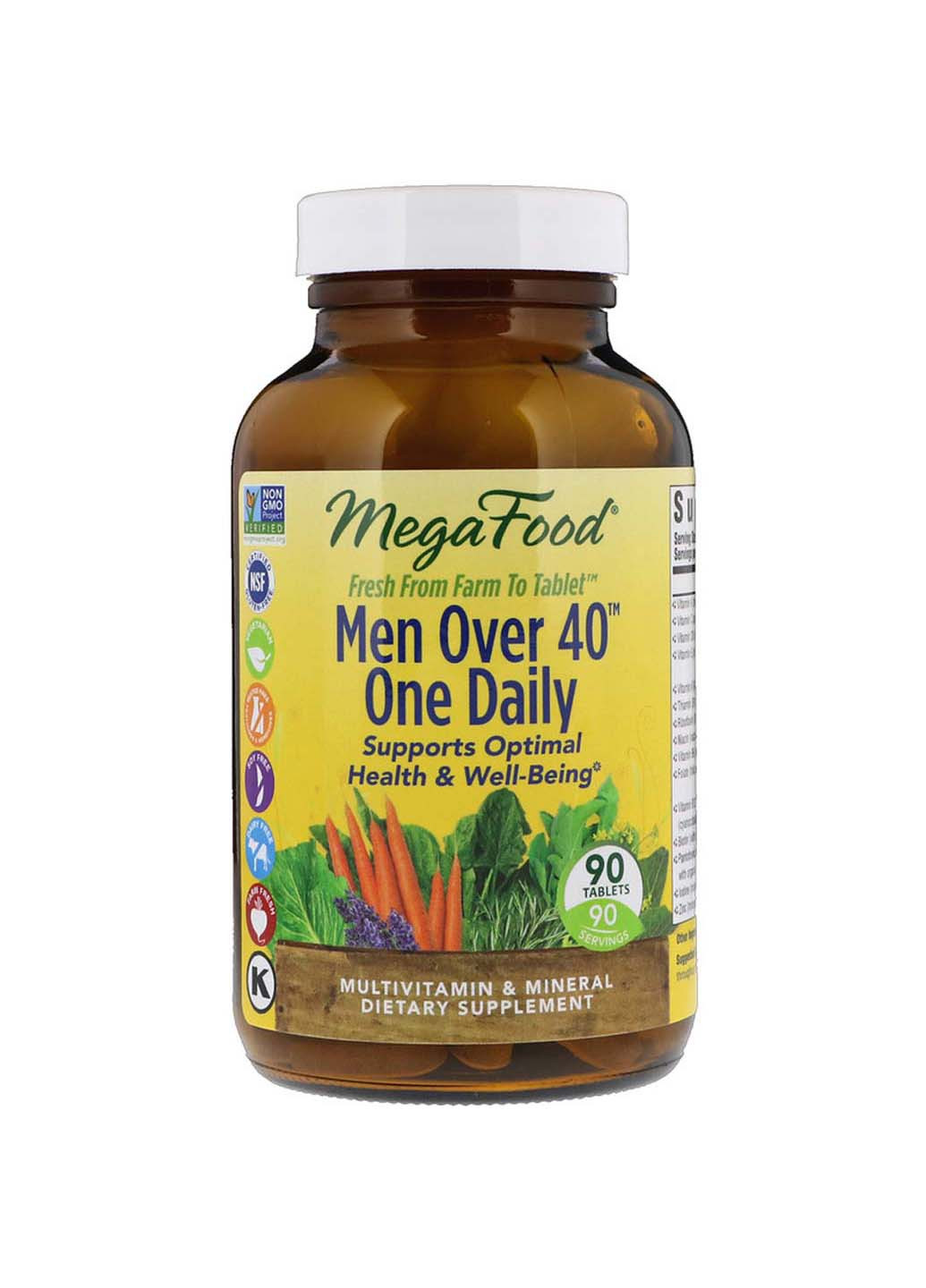 Вітаміни для чоловіків Men Over 40 One Daily без заліза 40+ 90 таблеток MegaFood (259813530)