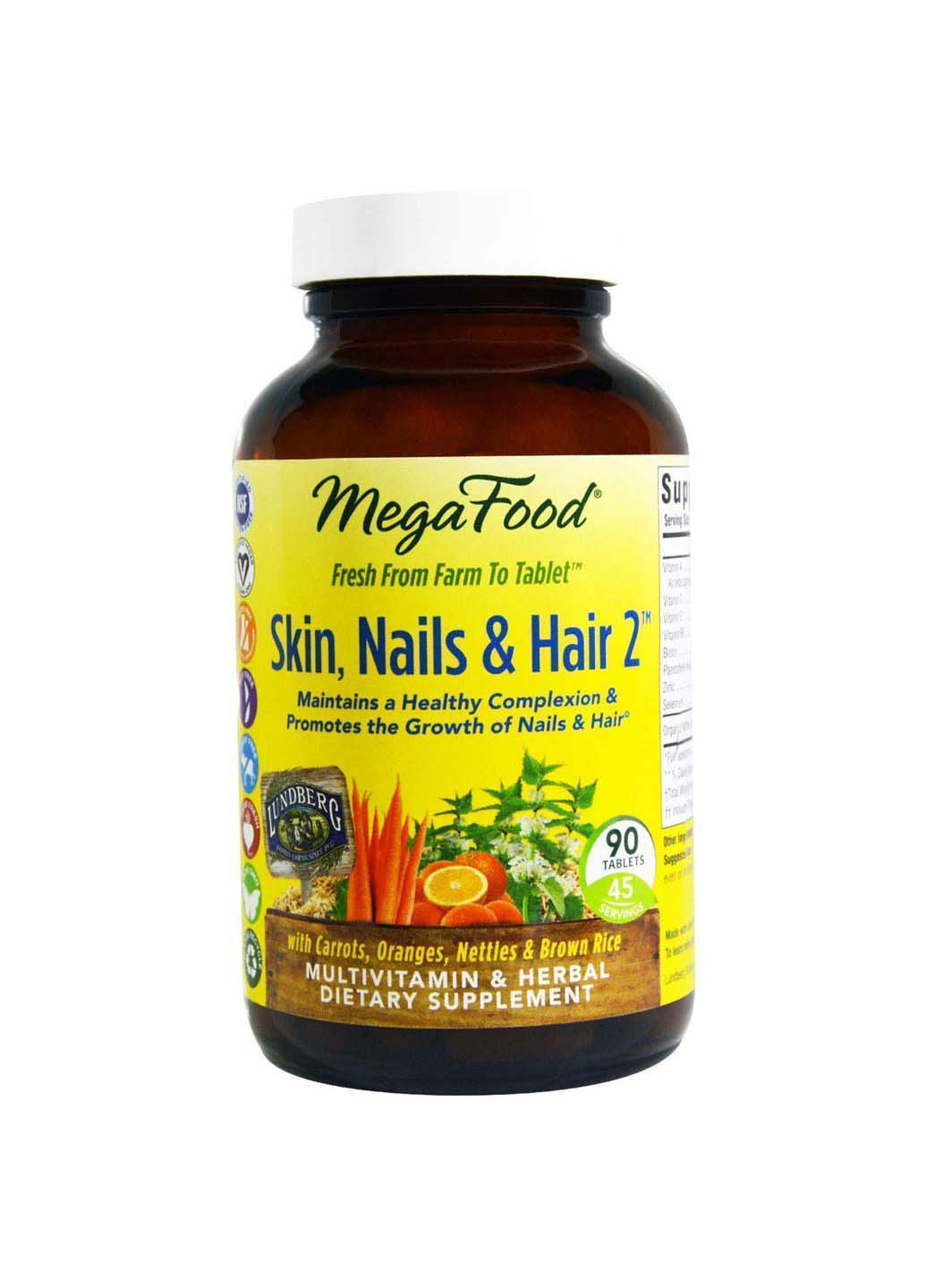 Вітаміни для волосся, шкіри та нігтів Skin, Nails & Hair 2, 90 таблеток MegaFood (259813531)