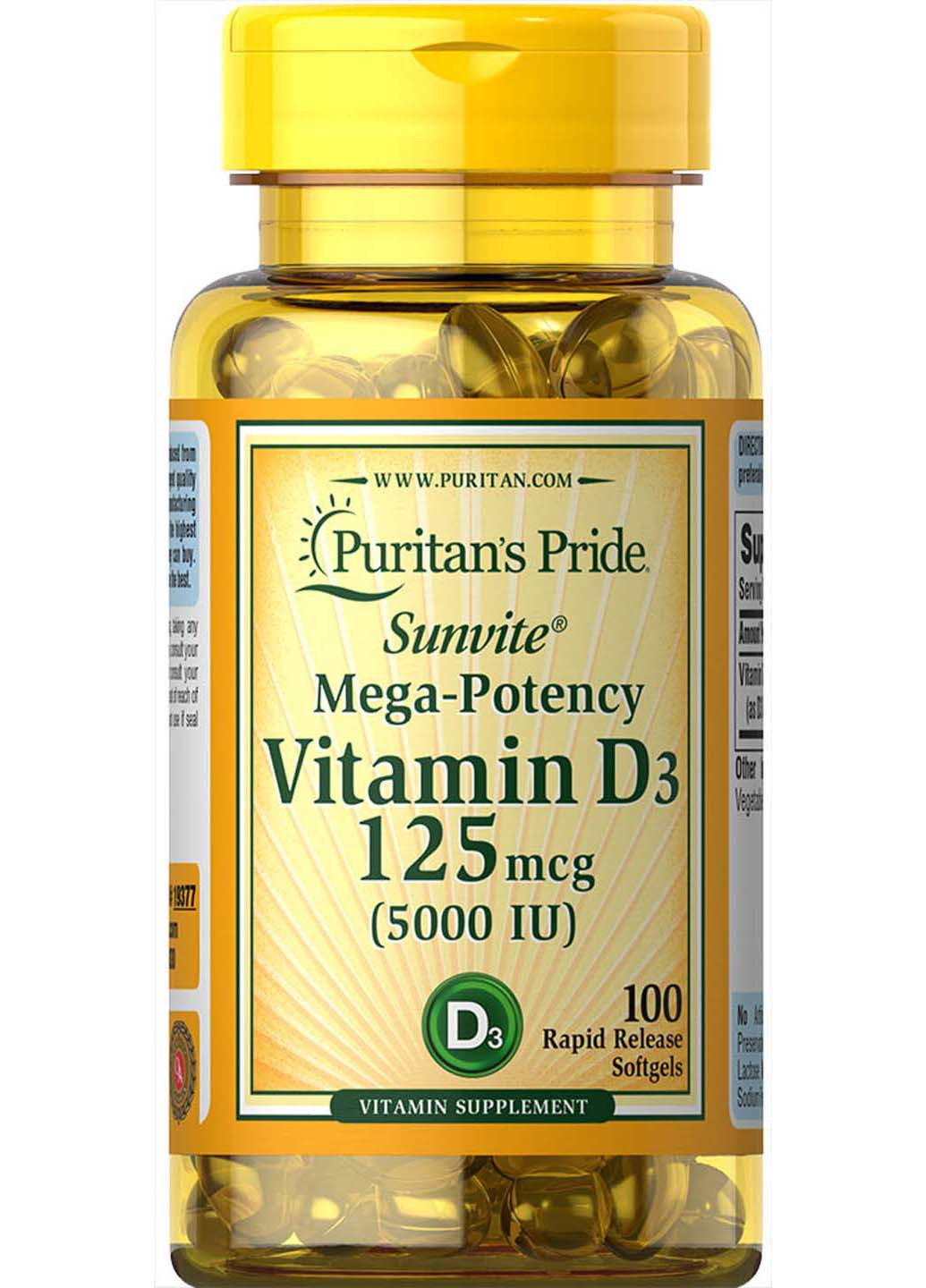 Витамин Д3 5000 МЕ 100 капсул Puritans Pride (259813555)